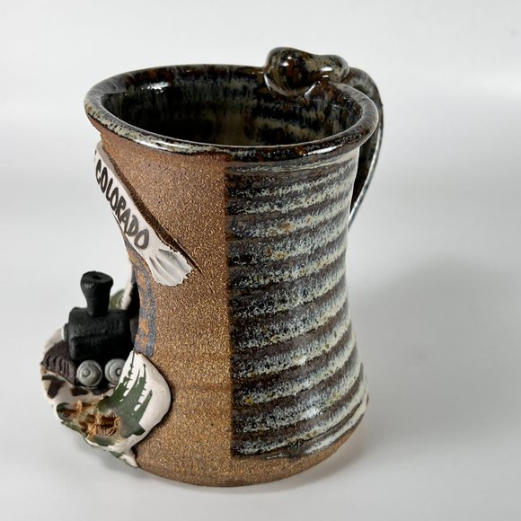 Train Leadville Colorado Coffee Cup Mug Studio Art Pottery Stoneware - Picture 4 of 10